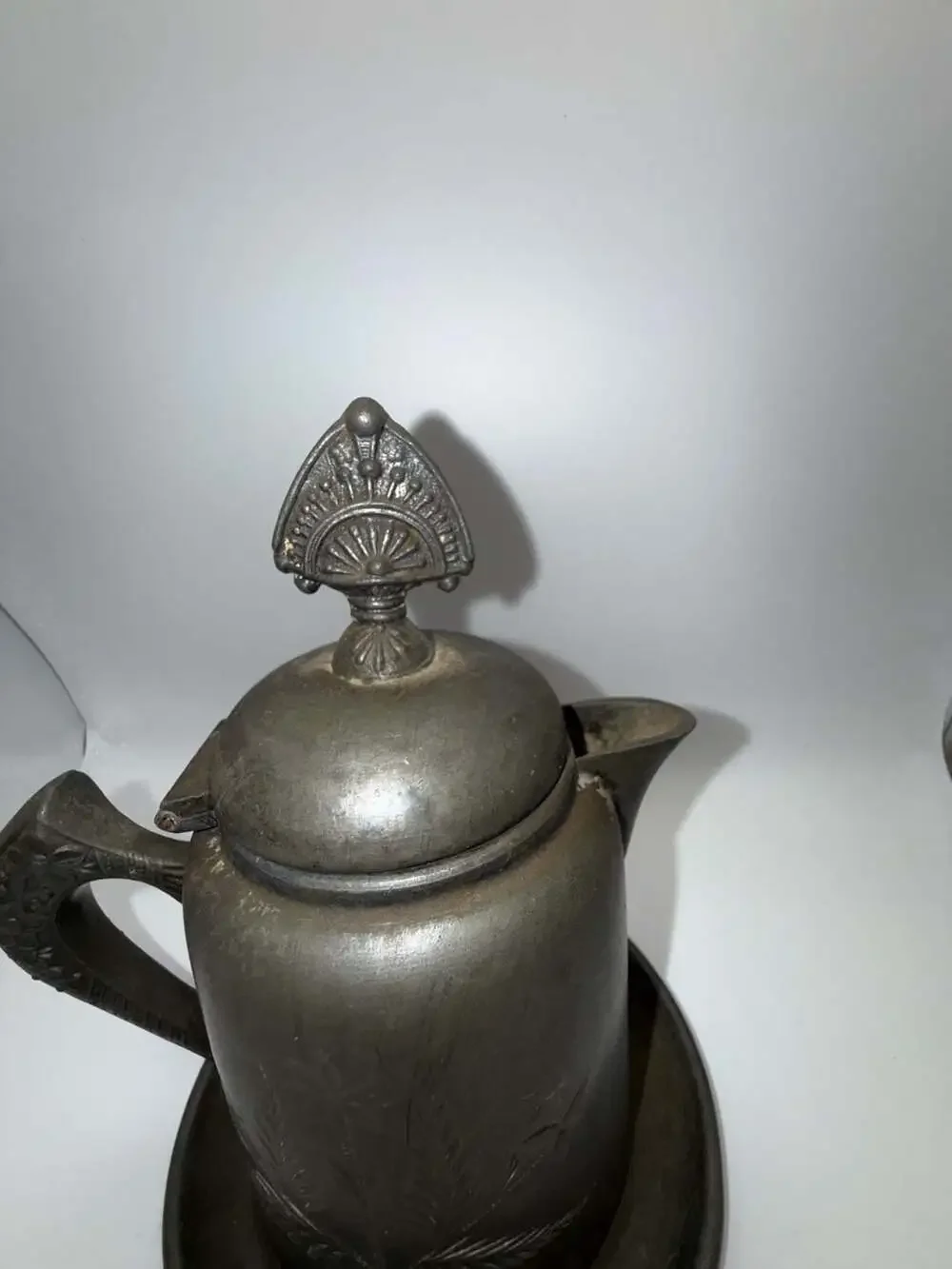 Vintage Quadruple Silver Plated Pewter Teapot or Creamer with Floral Etching